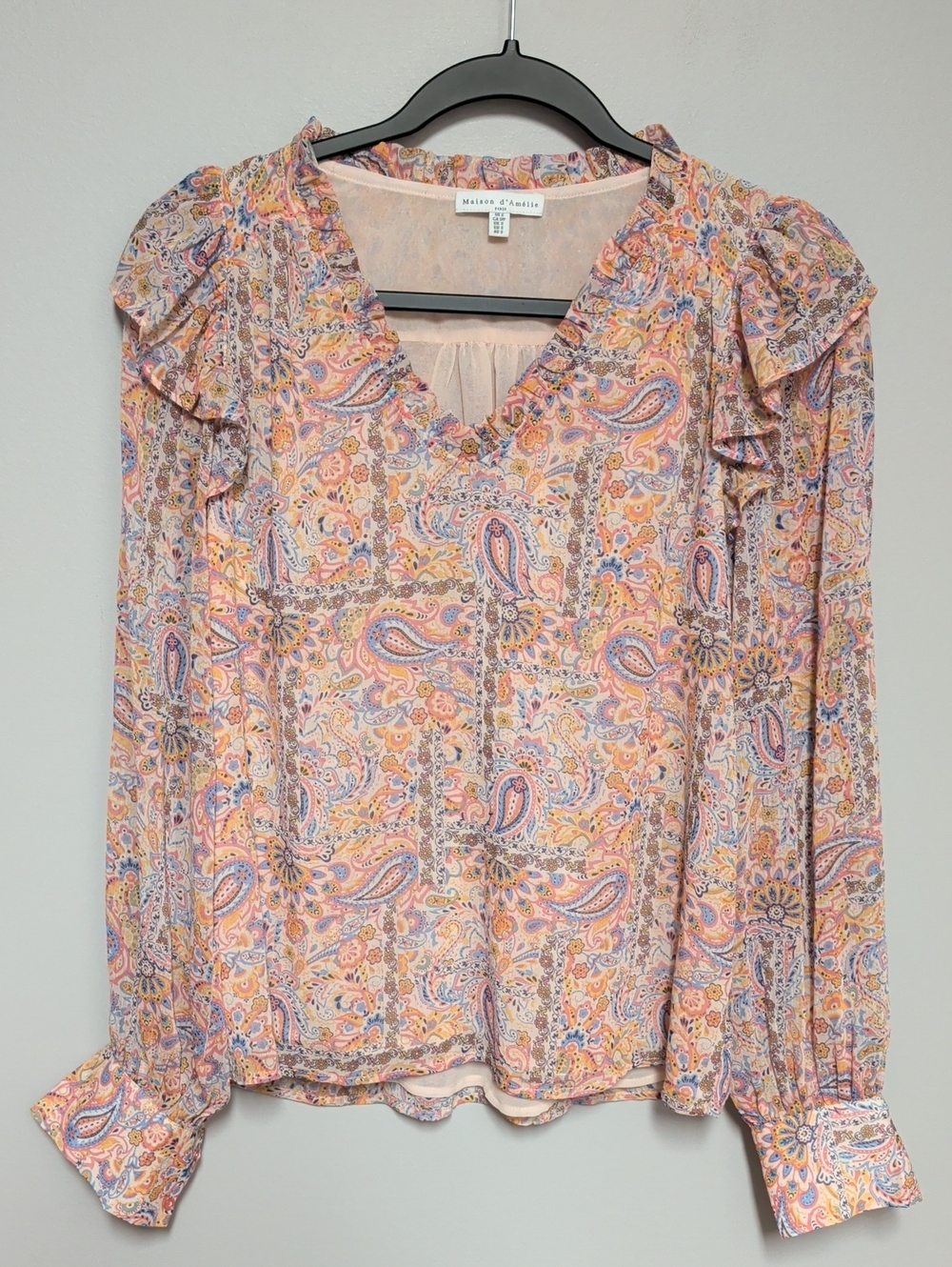 Maison d'Anicile Pink Paisley V-Neck Ruffle Blouse